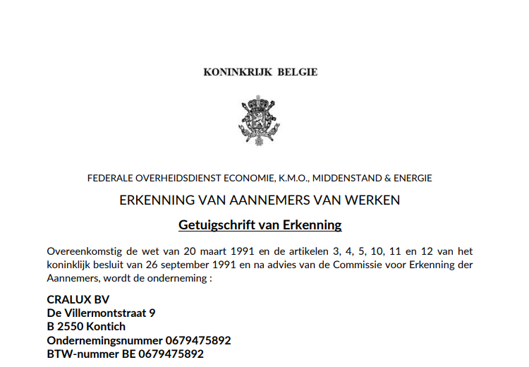 Cralux erkend door de federale overheid
